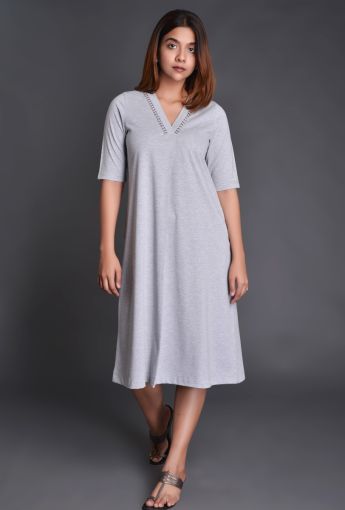 Grey Knit Raised Neck Dress