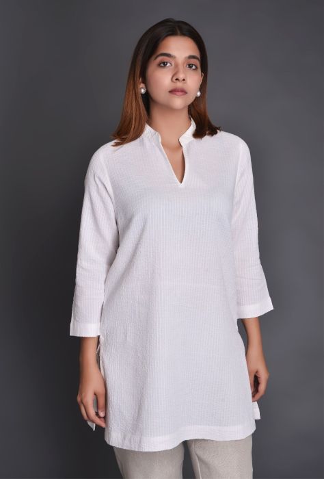 Buy SVENJA Off White Cotton Dobby Weave Stand Collar Neck 3/4th Sleeves  Kurta_( GRK003OFFWHITE_L ) Online at Best Prices in India - JioMart.